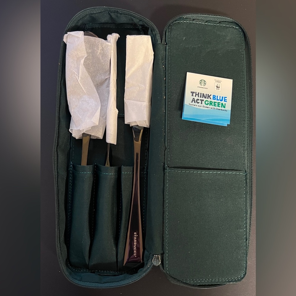 Starbucks "Think Blue Act Green" utensil set knife, fork, spoon case - (SB-0002)